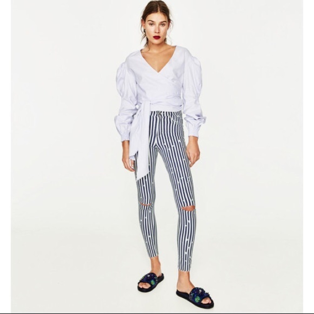 Zara Blue and white Striped Jeans
